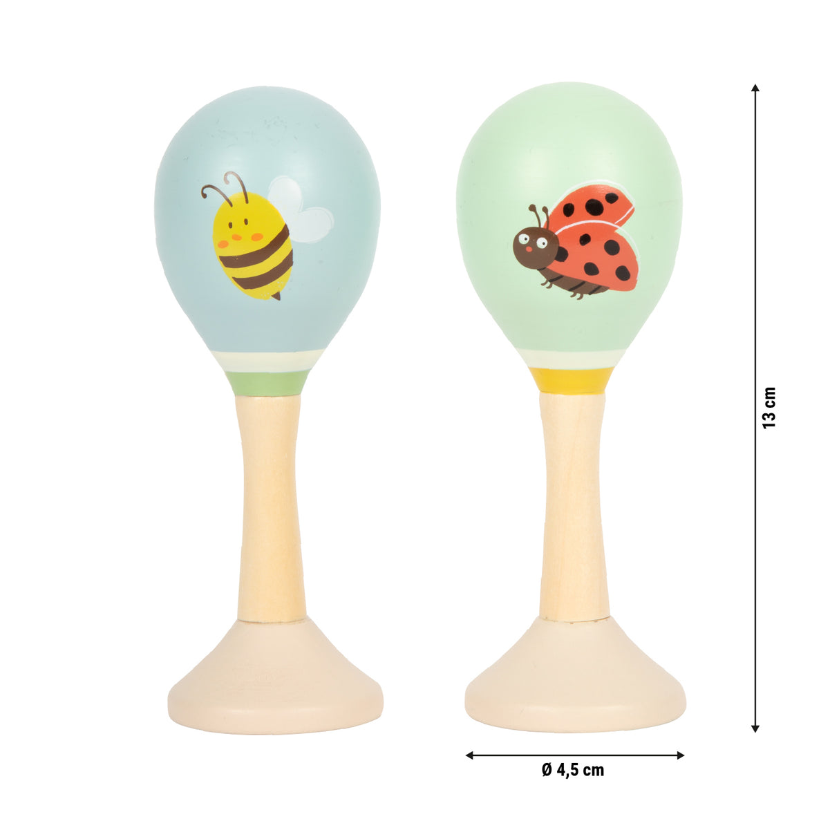 Maracas Tiny Friends – Set 2 Zornăitoare Muzicale din Lemn pentru Copii, cu Motive Albină și Buburuză, Instrumente de Percuție pentru Educație Muzicală
