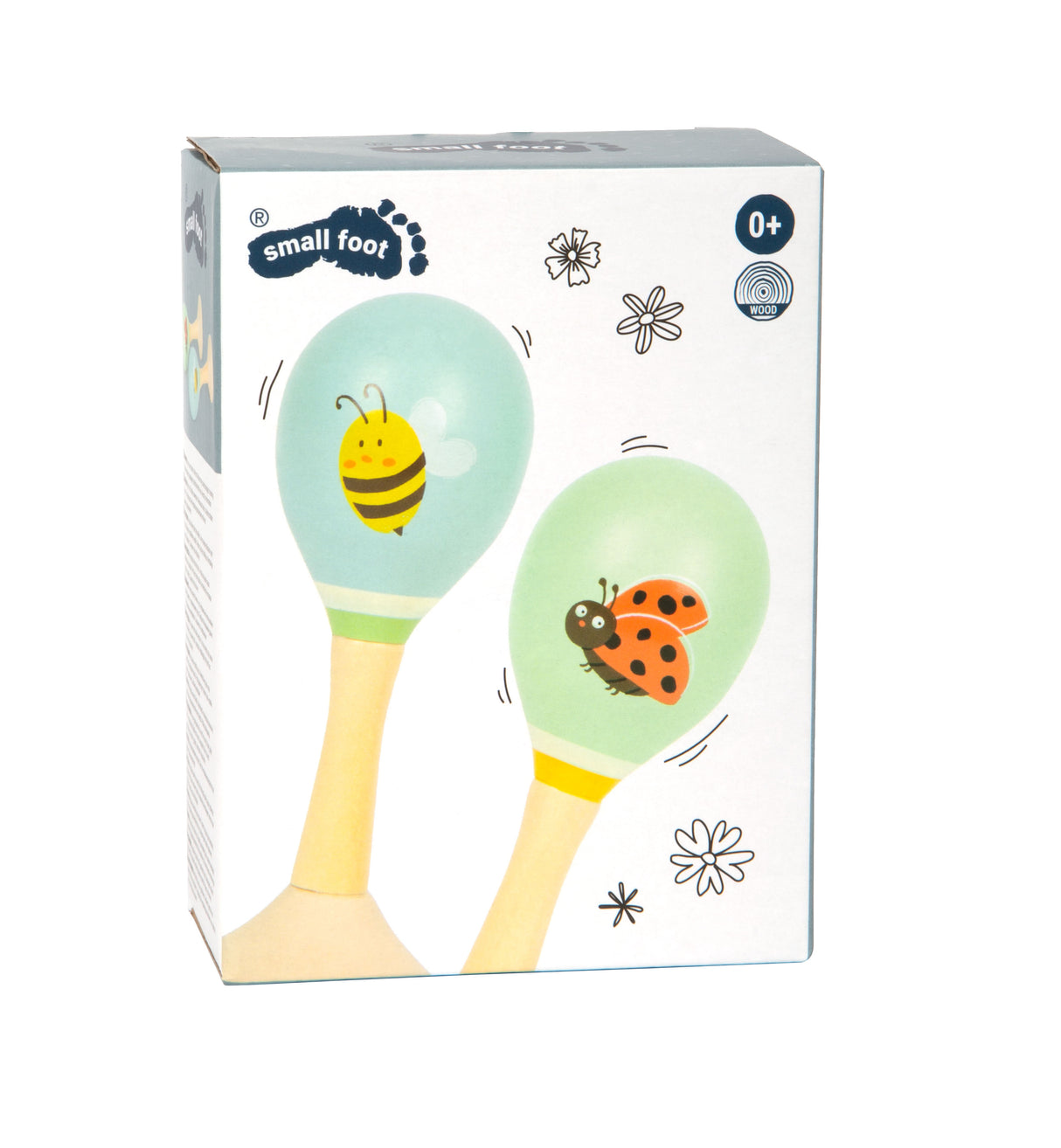 Maracas Tiny Friends – Set 2 Zornăitoare Muzicale din Lemn pentru Copii, cu Motive Albină și Buburuză, Instrumente de Percuție pentru Educație Muzicală