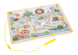Labirint Magnetic "Safari" FSC 100% – Joc Educativ din Lemn Certificat cu Pix Magnetic, 28 Bile Colorate, Numere și Obstacole