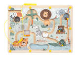 Labirint Magnetic "Safari" FSC 100% – Joc Educativ din Lemn Certificat cu Pix Magnetic, 28 Bile Colorate, Numere și Obstacole