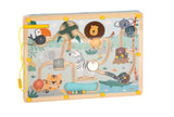Labirint Magnetic "Safari" FSC 100% – Joc Educativ din Lemn Certificat cu Pix Magnetic, 28 Bile Colorate, Numere și Obstacole