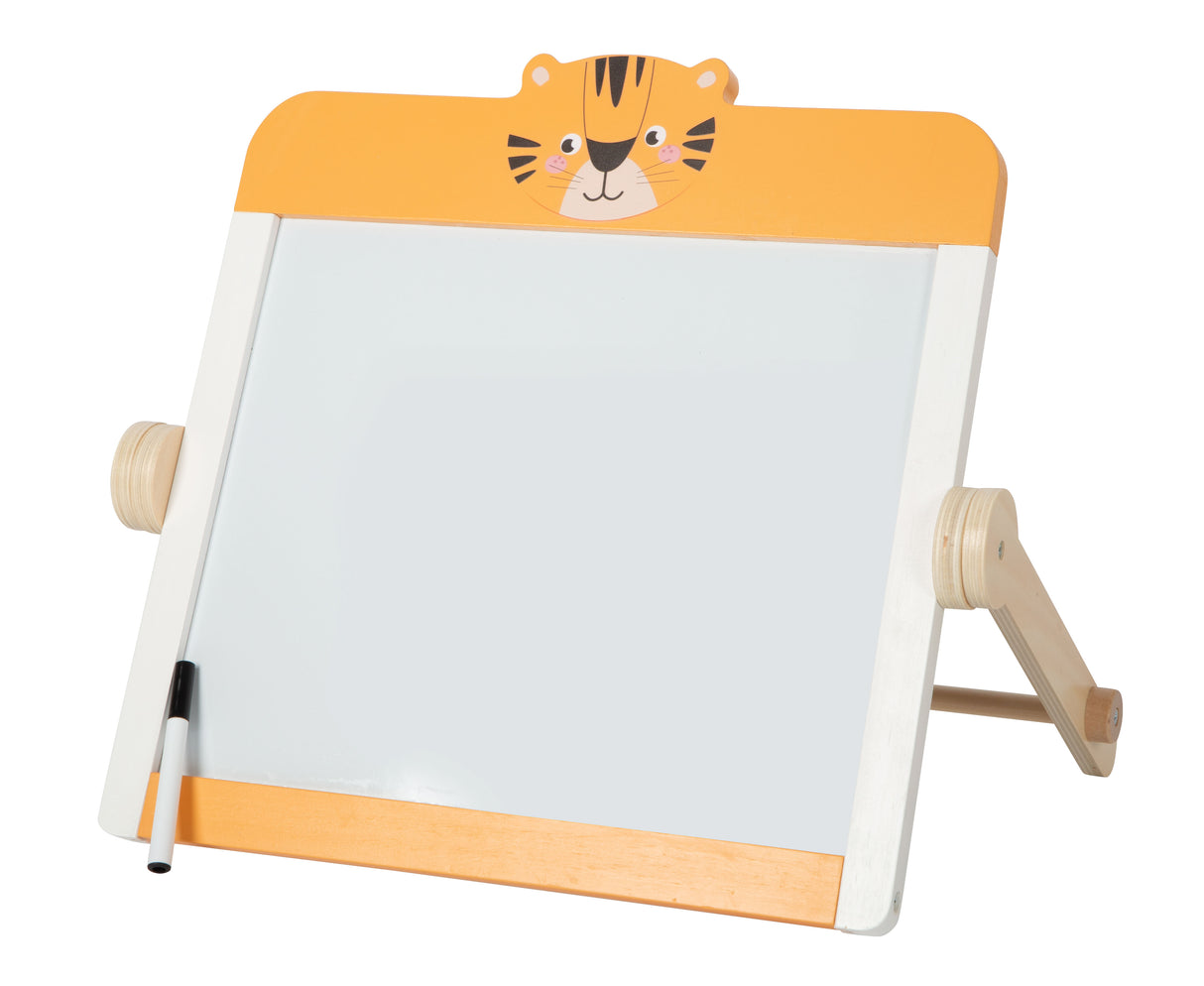 Tablă Creta și Whiteboard "Safari" FSC 100% – Jucărie 2-în-1 din Lemn Certificat pentru Copii, Cu Cretă, Marker și Burete, Design Tigru