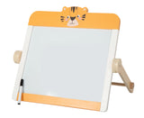 Tablă Creta și Whiteboard "Safari" FSC 100% – Jucărie 2-în-1 din Lemn Certificat pentru Copii, Cu Cretă, Marker și Burete, Design Tigru