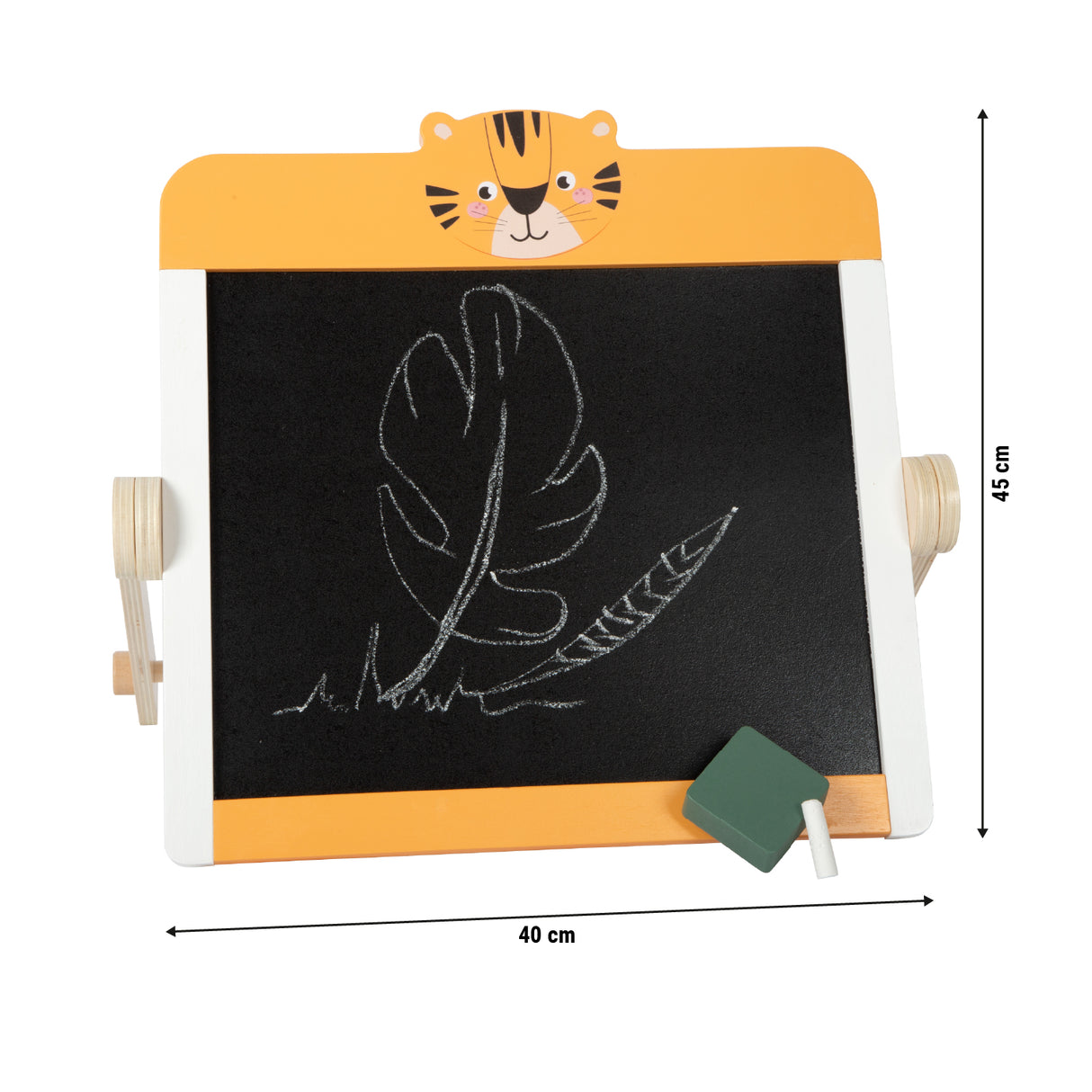 Tablă Creta și Whiteboard "Safari" FSC 100% – Jucărie 2-în-1 din Lemn Certificat pentru Copii, Cu Cretă, Marker și Burete, Design Tigru
