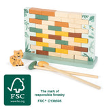 Joc de Echilibru "Wobbly Wall" Safari – Joc de Societate din Lemn Certificat FSC cu 2 Ciocănele, pentru Toată Familia