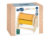 Tobă Rotativă Montessori – Jucărie din Lemn Certificat FSC cu Bilă Sonoră, 5 Fețe Colorate, pentru Bebeluși, Sunet și Mișcare