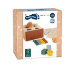 Joc de Potrivire a Formelor Montessori – Cutie din Lemn Certificat FSC cu 3 Capace și Piese de Introdus, Dezvoltă Motricitatea Fină
