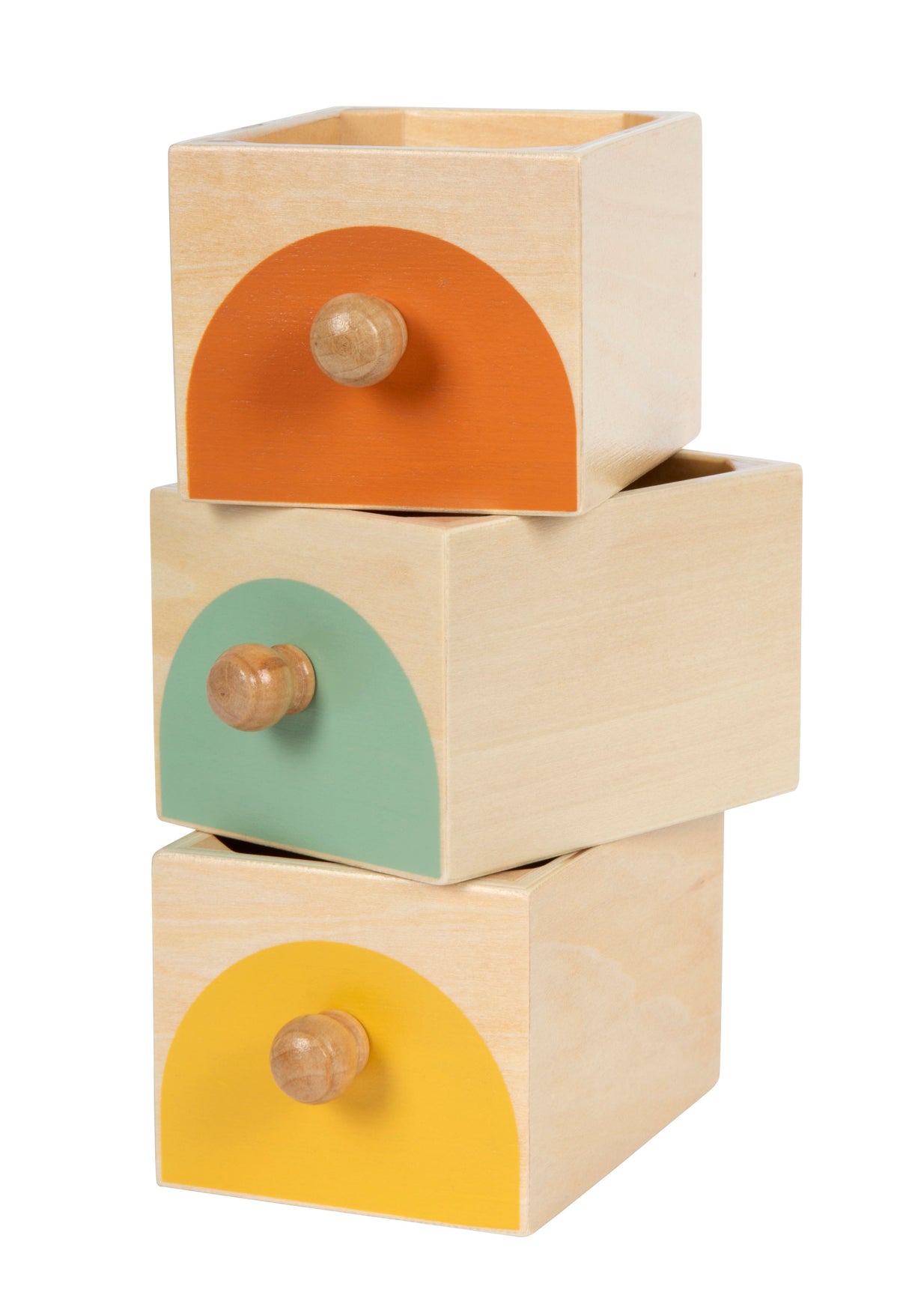 Joc de Sortare Montessori – Cutie din Lemn Certificat FSC cu 3 Sertare Colorate și 6 Forme, pentru Sortat, Potrivit și Învățat Culori