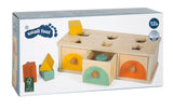 Joc de Sortare Montessori – Cutie din Lemn Certificat FSC cu 3 Sertare Colorate și 6 Forme, pentru Sortat, Potrivit și Învățat Culori