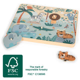 Puzzle cu Sunete de Animale "Safari" – Puzzle Interactiv din Lemn Certificat FSC, 7 Piese cu Sunete Realiste de Animale, pent
