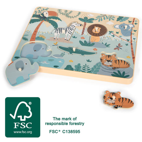 Puzzle cu Sunete de Animale "Safari" – Puzzle Interactiv din Lemn Certificat FSC, 7 Piese cu Sunete Realiste de Animale, pent
