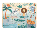 Puzzle cu Sunete de Animale "Safari" – Puzzle Interactiv din Lemn Certificat FSC, 7 Piese cu Sunete Realiste de Animale, pentru Bebeluși