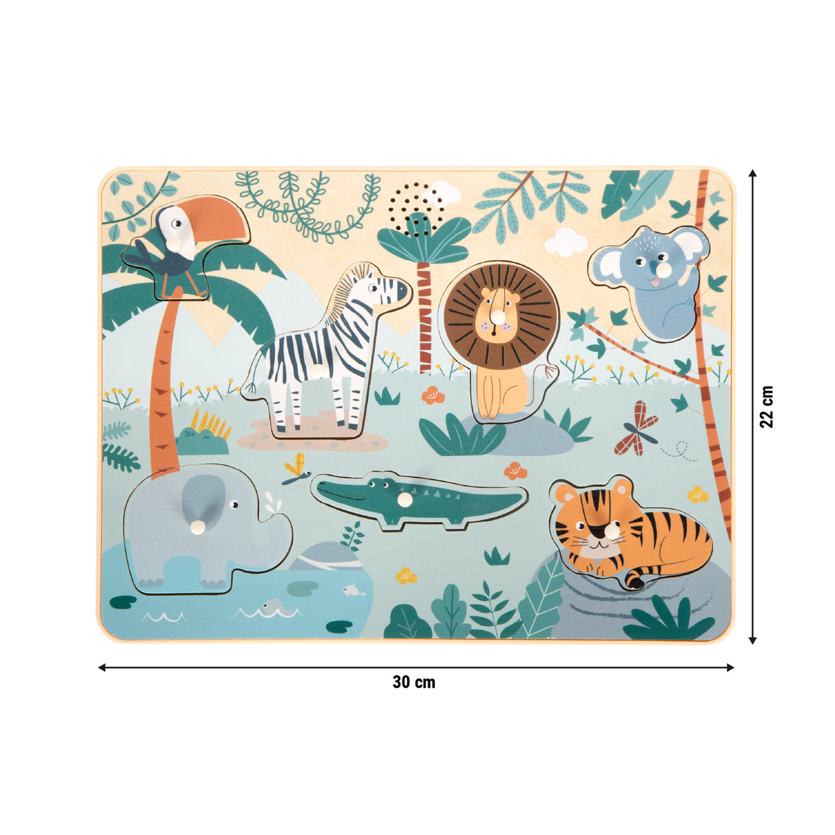 Puzzle cu Sunete de Animale "Safari" – Puzzle Interactiv din Lemn Certificat FSC, 7 Piese cu Sunete Realiste de Animale, pentru Bebeluși