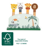 Animale Săltărețe "Safari" – Joc de Potrivire din Lemn Certificat FSC cu Mecanism cu Arc, 4 Animale care Sar la Apăsare, pent