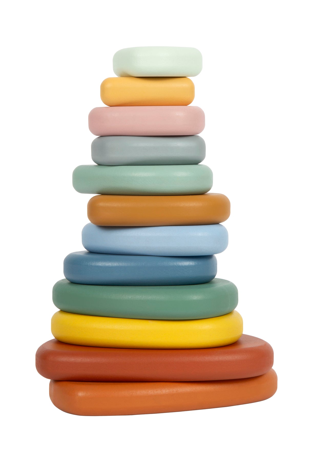 Pietre de Râu pentru Echilibru Montessori FSC 100% – Set 12 Piese din Lemn Certificat, Culori Soft, Formă Neregulată, Pietre de Meditație