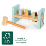 Banc de Ciocănit "Jungle Friends" – Jucărie din Lemn Certificat FSC cu Ciocănel, Motive cu Animale, Dezvoltă Motricitatea, pe