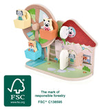 Roata Motricității "Jungle Friends" FSC 100% Small Foot – Jucărie din Lemn Certificat, 3 Animale, Manivelă, 3 Clapete Surpriz