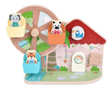 Roata Motricității "Jungle Friends" FSC 100% – Jucărie din Lemn Certificat, 3 Animale, Manivelă, 3 Clapete Surpriză, Pentru Motricitate