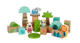 Cuburi de Construcție "Jungle Friends" FSC 100% – Set 50 Piese din Lemn Certificat, cu Figurine de Animale și Păsări, Design Modern