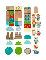 Cuburi de Construcție "Jungle Friends" FSC 100% – Set 50 Piese din Lemn Certificat, cu Figurine de Animale și Păsări, Design Modern
