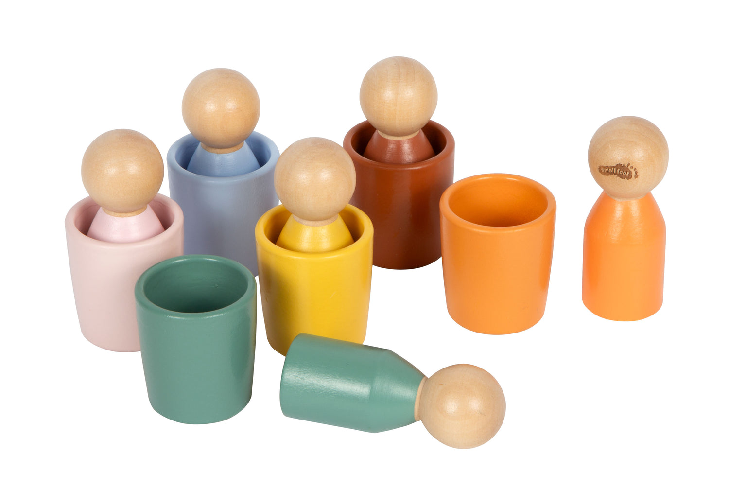 Pahare de Sortare Montessori cu Figurine – Set din Lemn Certificat FSC, 6 Figurine și 6 Pahare Colorate, pentru Sortat și Învățat Culori