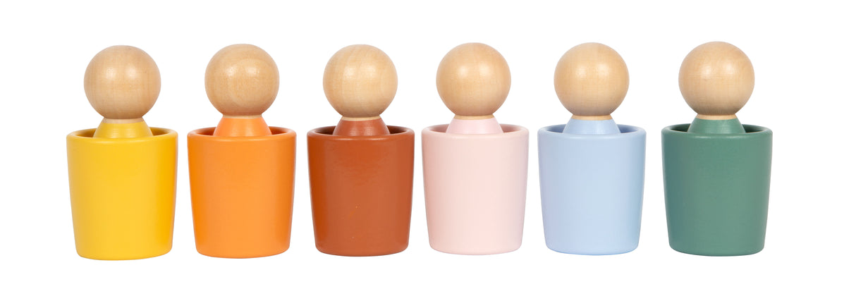 Pahare de Sortare Montessori cu Figurine – Set din Lemn Certificat FSC, 6 Figurine și 6 Pahare Colorate, pentru Sortat și Învățat Culori