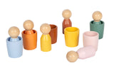Pahare de Sortare Montessori cu Figurine – Set din Lemn Certificat FSC, 6 Figurine și 6 Pahare Colorate, pentru Sortat și Învățat Culori