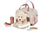 Cățeluș de Pluș cu Geantă Roz și Set de Îngrijire – Set de Joc de Rol cu Cățel Moale, Ham Detașabil, Bol, Pieptene și Accesorii de Veterinar, pentru Copii 2+