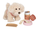 Cățeluș de Pluș cu Geantă Roz și Set de Îngrijire – Set de Joc de Rol cu Cățel Moale, Ham Detașabil, Bol, Pieptene și Accesorii de Veterinar, pentru Copii 2+