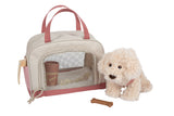 Cățeluș de Pluș cu Geantă Roz și Set de Îngrijire – Set de Joc de Rol cu Cățel Moale, Ham Detașabil, Bol, Pieptene și Accesorii de Veterinar, pentru Copii 2+