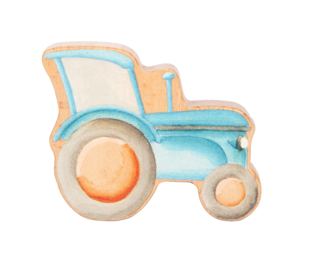 Piesă albastră cu tractor din setul de cuburi