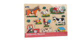 Puzzle Viața la Fermă – Jucărie din Lemn cu 9 Piese cu Buton de Prindere, cu Cal, Vacă, Tractor și Animale de Curte