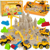 Sensory Bin: Construction Zone - Cutie Senzorială Completă cu Nisip Magic, Vehicule, Muncitori și Accesorii Diverse