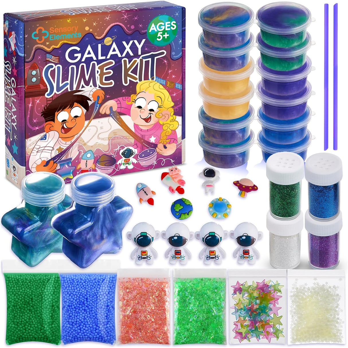 Galaxy Slime Kit pentru Băieți și Fetițe – Slime în Culori Galactice, cu Stele Fosforescente și Accesorii Diverse