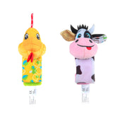 Zornăitoare pentru Încheietură "Ferma" – Set 2 Brățări Textile cu Văcuță și Cocoș, Bandă Moale Căptușită cu Scai, pentru Bebeluși 0+