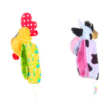 Zornăitoare pentru Încheietură "Ferma" – Set 2 Brățări Textile cu Văcuță și Cocoș, Bandă Moale Căptușită cu Scai, pentru Bebeluși 0+
