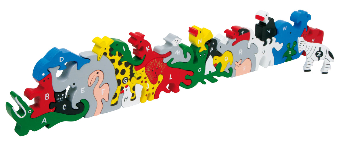 Puzzle Animale cu Litere și Numere Small Foot – Joc Educativ din Lemn 26 Piese, Animale Colorate, Alfabet A-Z pe o Parte și N