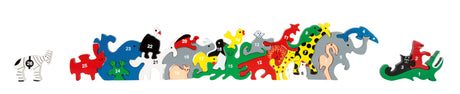 Puzzle Animale cu Litere și Numere – Joc Educativ din Lemn 26 Piese, Animale Colorate, Alfabet A-Z pe o Parte și Numere 1-26 pe Cealaltă