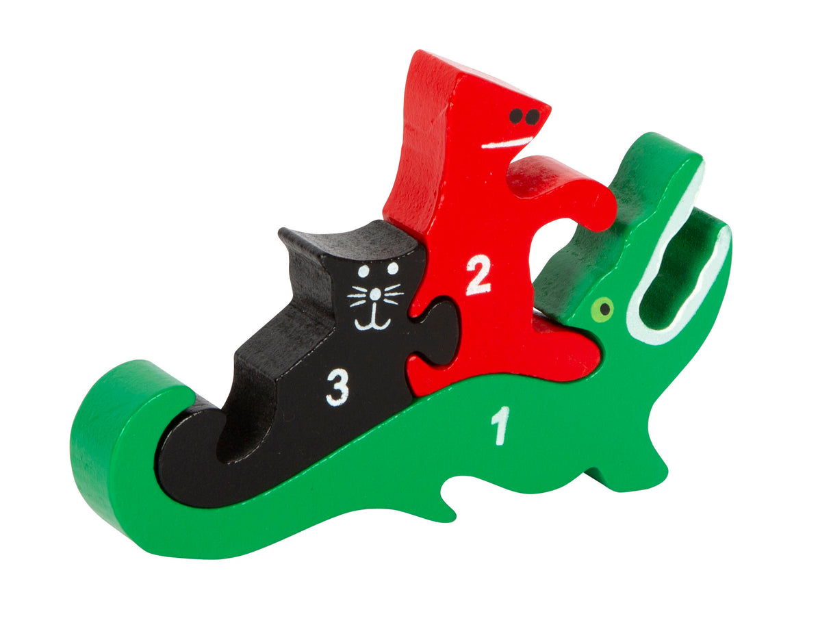 Puzzle Animale cu Litere și Numere – Joc Educativ din Lemn 26 Piese, Animale Colorate, Alfabet A-Z pe o Parte și Numere 1-26 pe Cealaltă