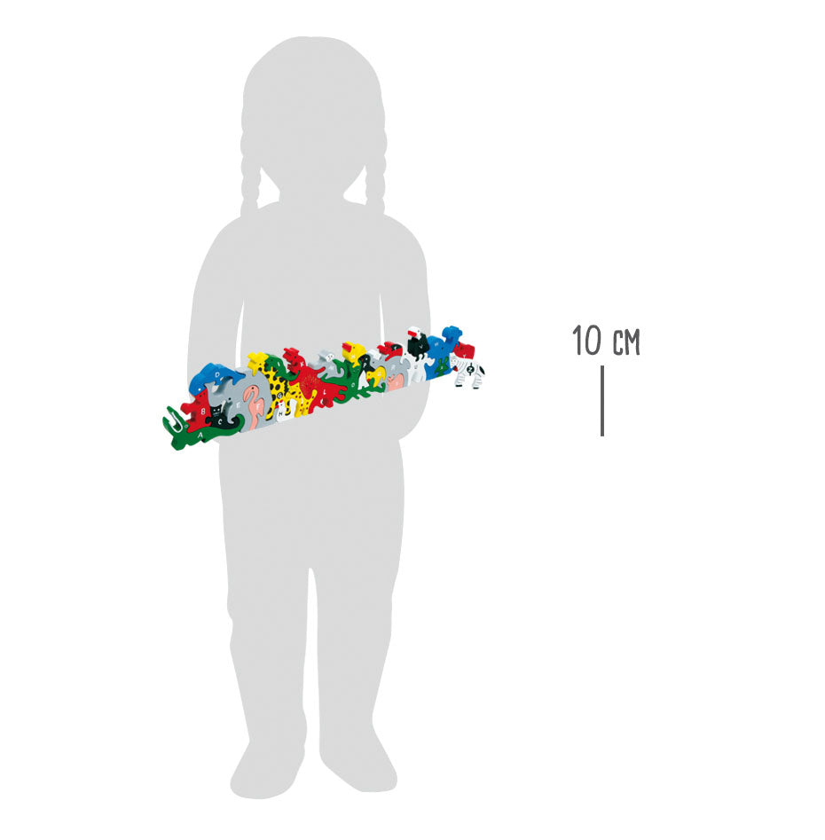 Puzzle Animale cu Litere și Numere – Joc Educativ din Lemn 26 Piese, Animale Colorate, Alfabet A-Z pe o Parte și Numere 1-26 pe Cealaltă