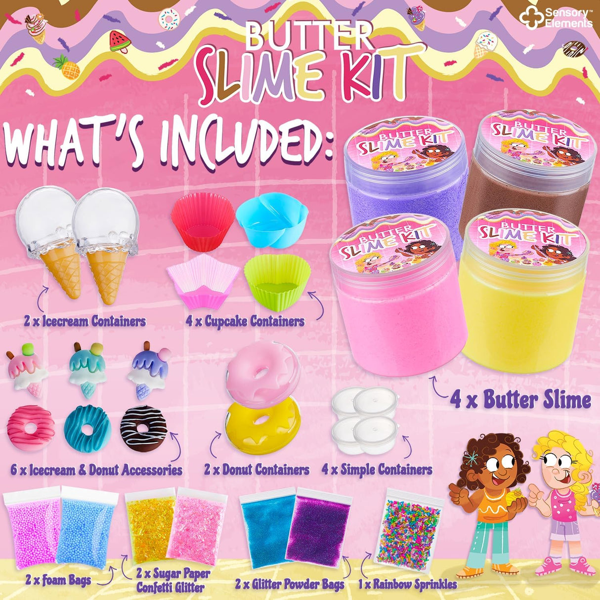 Butter Slime Kit pentru Fetițe – Slime Pufos și Parfumat, cu Accesorii Înghețată, Gogoși și Brioșe, Set Colorat și Distractiv