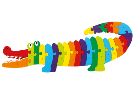 Puzzle ABC Crocodil Small Foot – Joc Educativ din Lemn cu 26 Piese Litere A-Z, Crocodil Colorat, Învață Alfabetul Distractiv