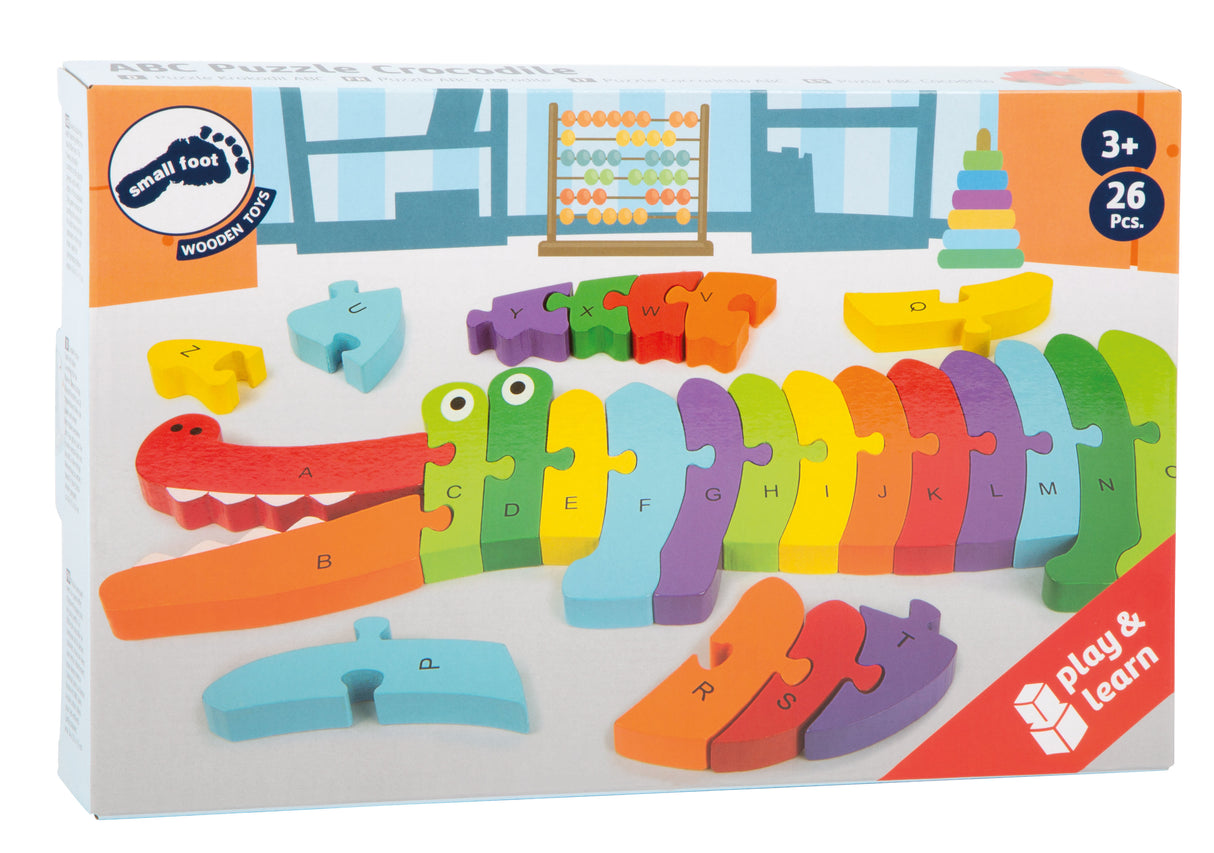 Puzzle ABC Crocodil – Joc Educativ din Lemn cu 26 Piese Litere A-Z, Crocodil Colorat, Învață Alfabetul Distractiv
