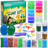 Dinosaur Slime Kit pentru Băieți și Fetițe – 12 Slime-uri Colorate, Dinozauri Fosforescenți, Pudră cu Sclipici și Accesorii Diverse, Cadoul Ideal