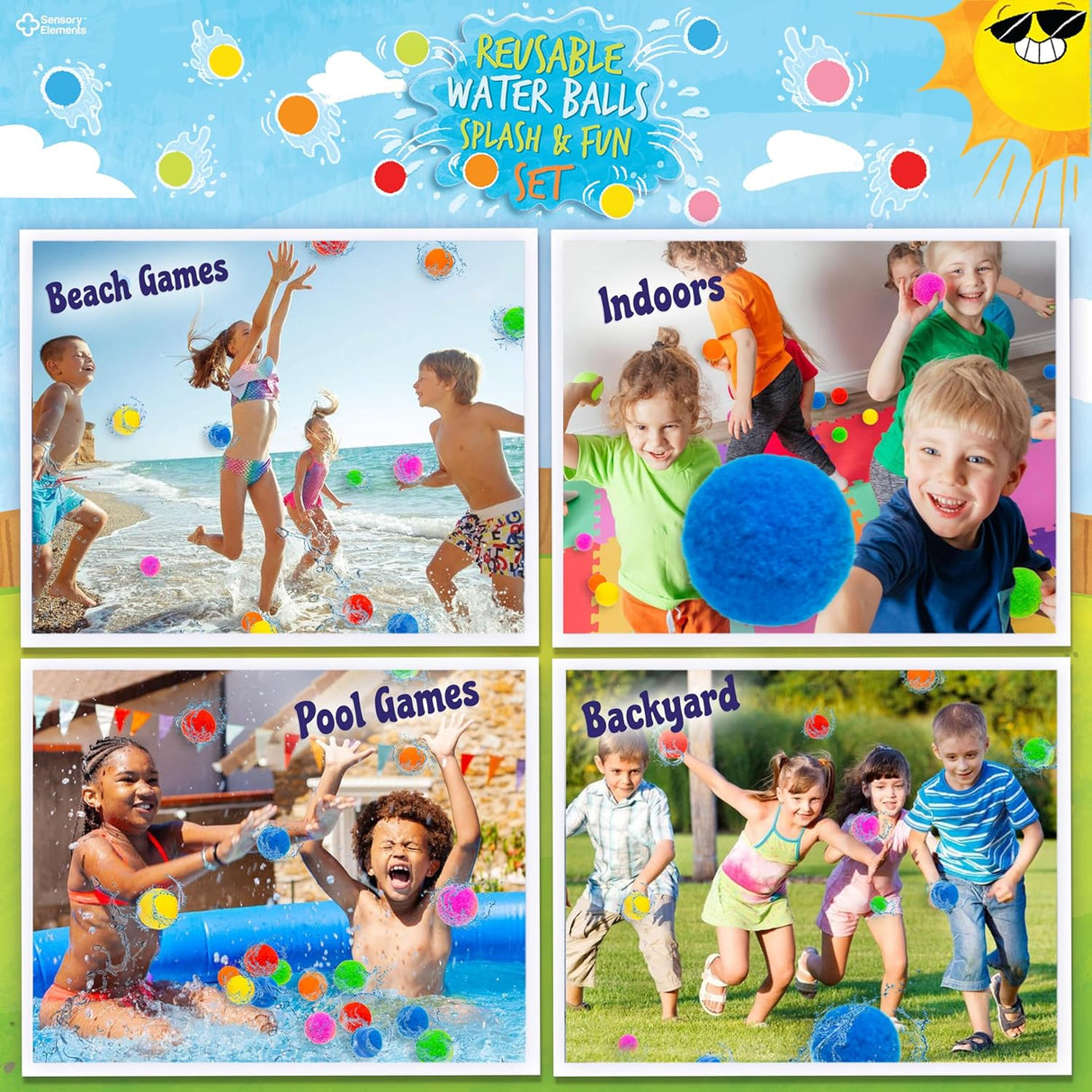 Reusable Water Balls Splash & Fun Set - Set Complet cu 52 de Bile Colorate din Bumbac Reutilizabile, Perfect pentru Joaca de Vară în Apă, Piscină sau Curte