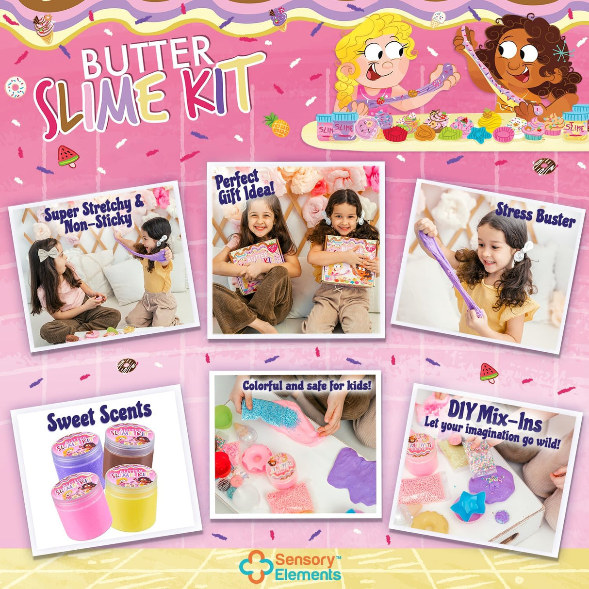 Butter Slime Kit pentru Fetițe – Slime Pufos și Parfumat, cu Accesorii Înghețată, Gogoși și Brioșe, Set Colorat și Distractiv