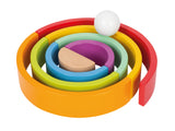 Cuburi de Construcție Curcubeu Mare – Arcă din Lemn cu 8 Inele Colorate și Bilă Albă, Premiate Spiel Gut, Versatilitate Maximă