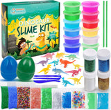 Dinosaur Slime Kit pentru Băieți și Fetițe – 12 Slime-uri Colorate, Dinozauri Fosforescenți, Pudră cu Sclipici și Accesorii Diverse, Cadoul Ideal