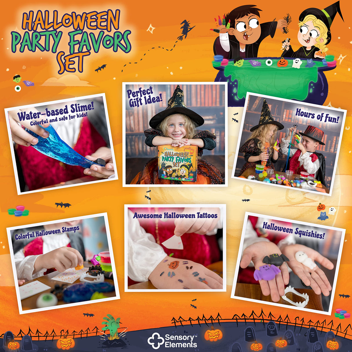 Halloween Party Favors Set - Cutie Completă cu Slime Colorat, Squishies de Halloween, Bile Fosforescente și Tatuaje Temporare și Accesorii Diverse