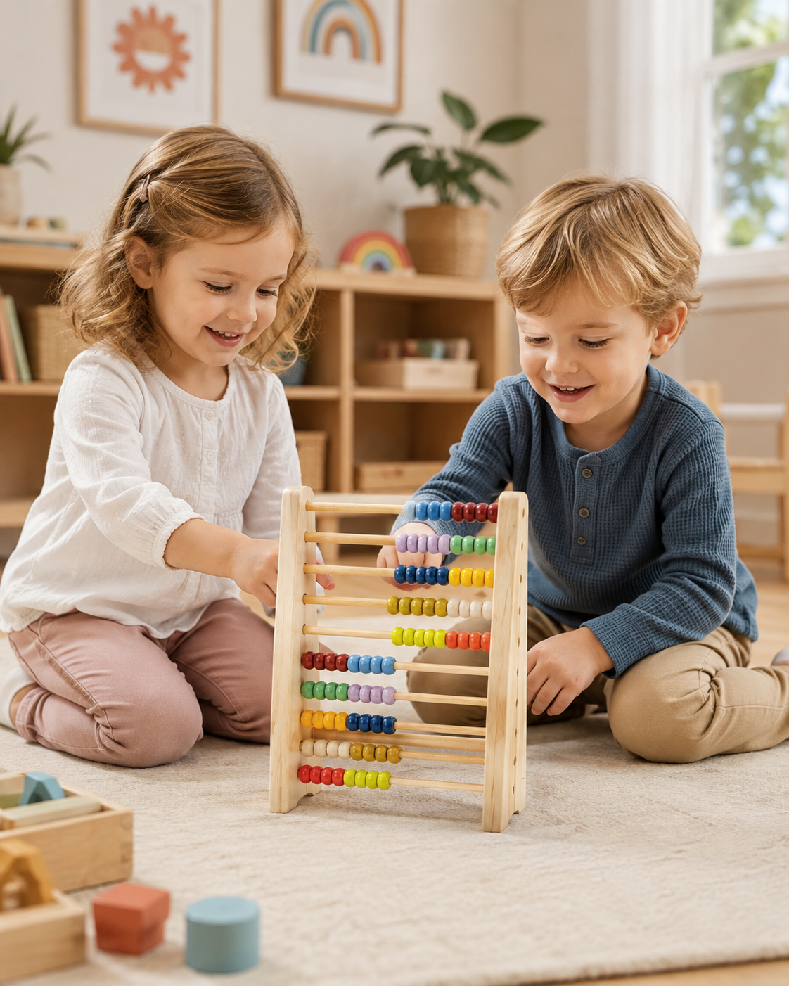 Numărătoare cu Bile "Educate" – Jucărie Educativă din Lemn Certificat FSC cu 10 Rânduri de Bile Colorate, pentru Învățarea Matematicii